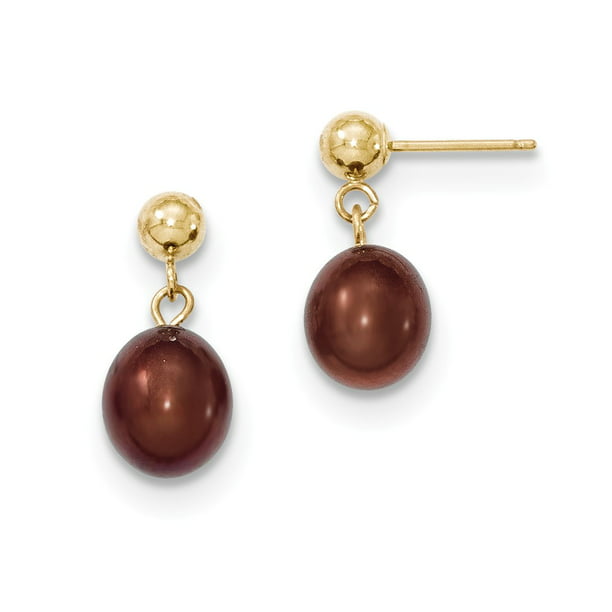 Details about   10K Yellow Gold 8mm Pearl Lever-back  Drop Earrings